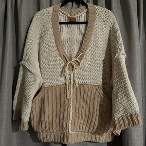 POL Cream and Tan Cardigan with V-Neck and Textured Knit